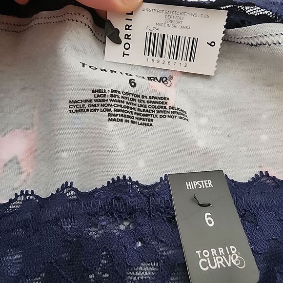 6X 30W Torrid Blue Hipster Panty Galaxy Cat Space Lace Lingerie Stars Cotton Str - Picture 6 of 7